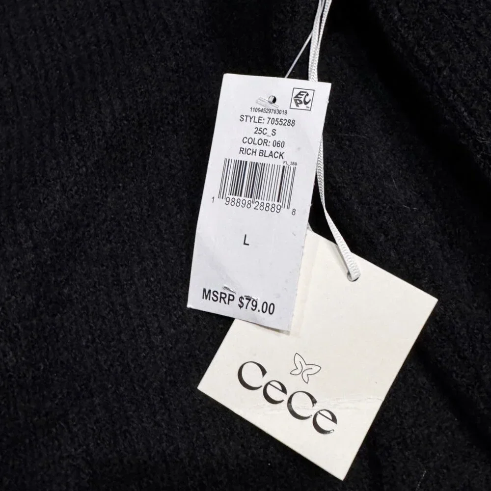 NWT Cece Oversized Crewneck Bow Appliqué Long-Sleeve Sweater LARGE MSRP $79